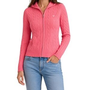 Chaps Pink Cable Knit Full Zip Hoodie Women's Large